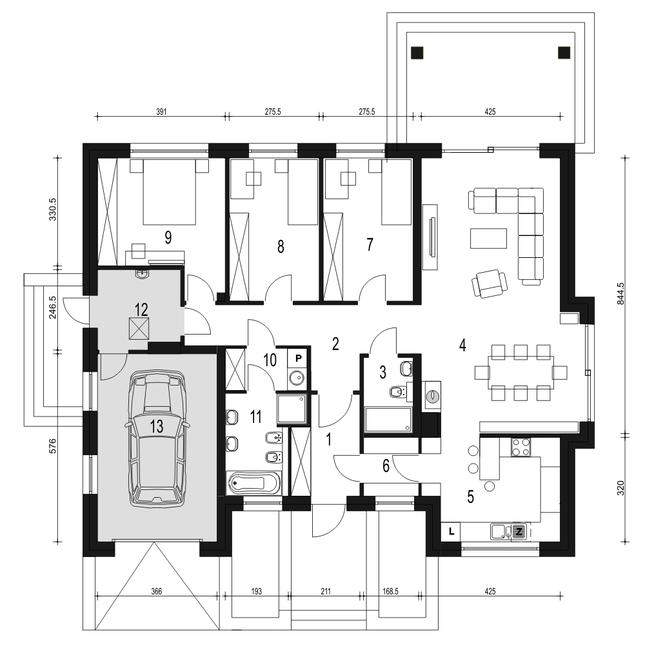 Rzut parteru POW. 147,2 m²