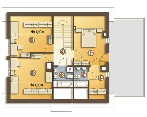 Rzut poddasza lustro POW. 75,6 m²