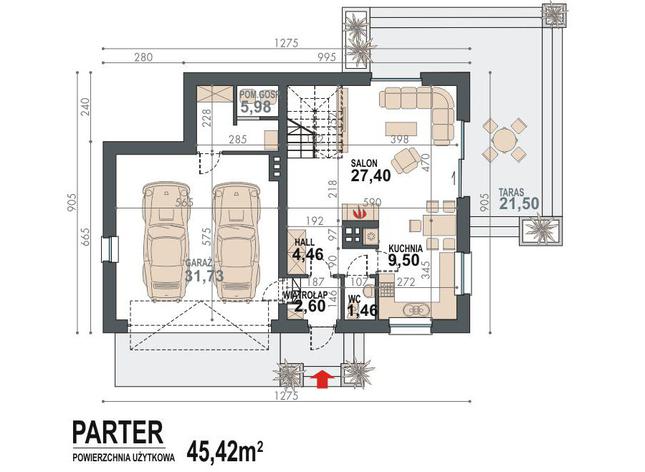 Rzut parteru POW. 83,1 m²