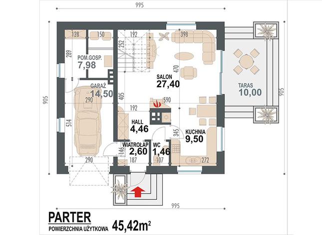 Rzut parteru POW. 67,9 m²