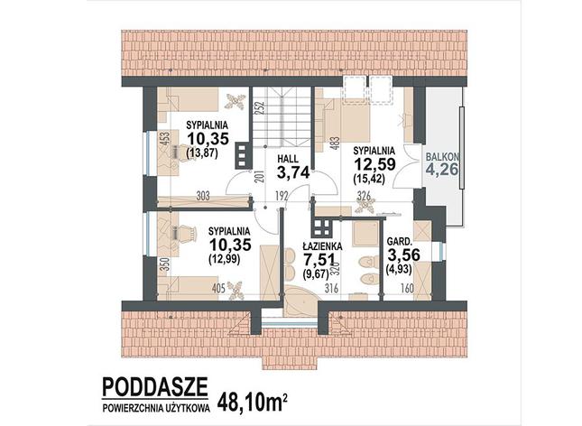 Rzut poddasza POW. 60,6 m²