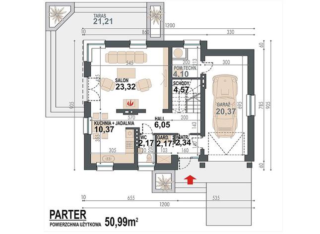 Rzut parteru POW. 75,5 m²