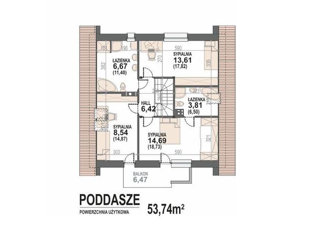 Rzut poddasza POW. 75,7 m²
