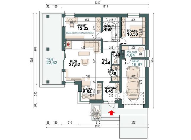 Rzut parteru POW. 94,2 m²