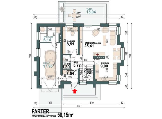 Rzut parteru POW. 82,2 m²