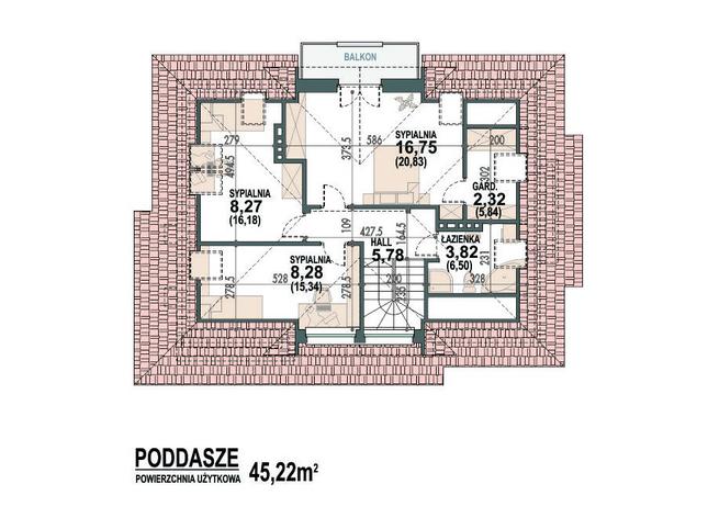 Rzut poddasza POW. 70,5 m²