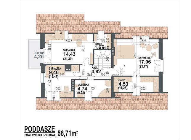Rzut poddasza POW. 88,6 m²