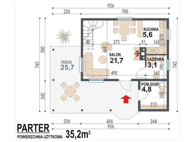 Rzut parteru POW. 35,2 m²