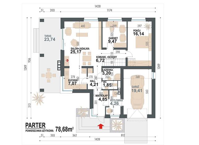 Rzut parteru POW. 102,4 m²