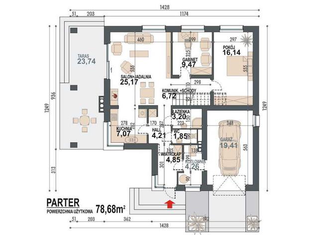 Rzut parteru POW. 102,4 m²