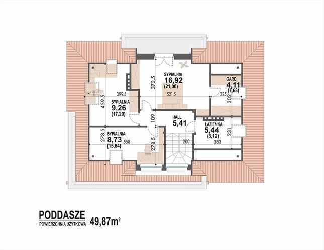 Rzut poddasza POW. 74,9 m²
