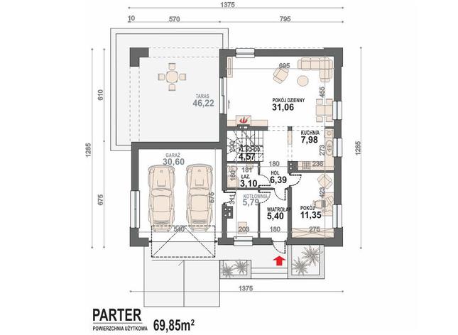 Rzut parteru POW. 106,2 m²