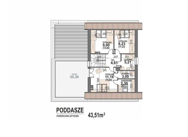 Rzut poddasza POW. 57,9 m²