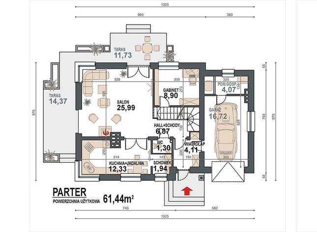 Rzut parteru POW. 82,2 m²