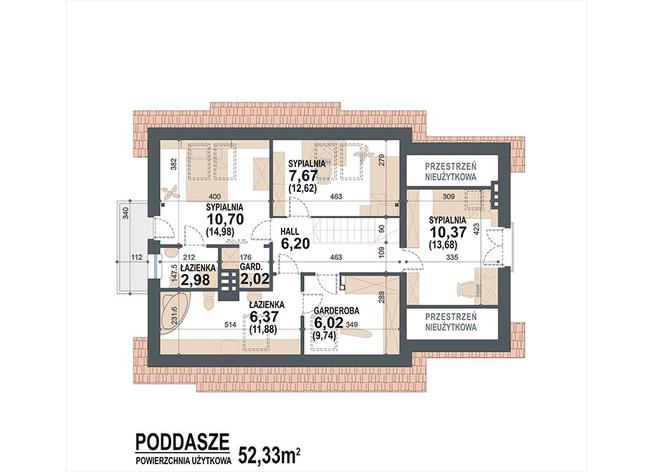 Rzut poddasza POW. 74,1 m²