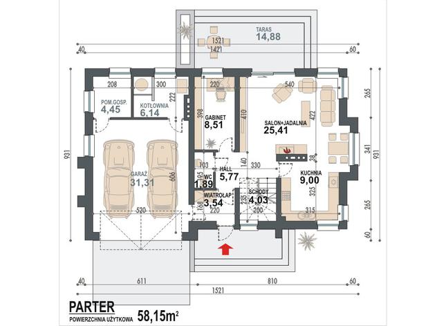 Rzut parteru POW. 100,1 m²