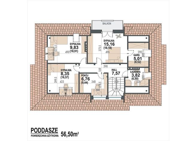 Rzut poddasza POW. 85,7 m²