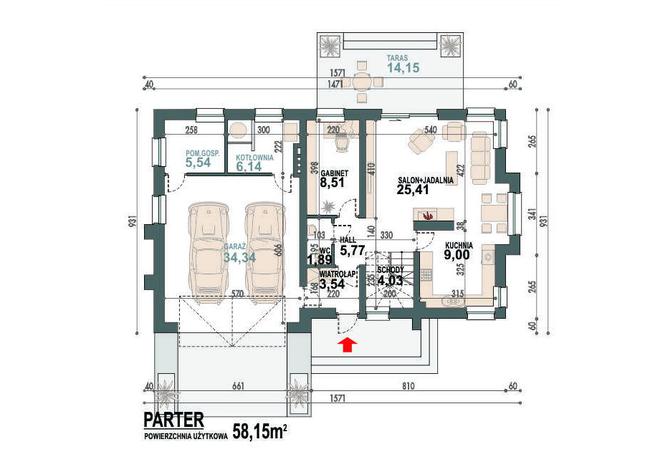 Rzut parteru POW. 104,2 m²