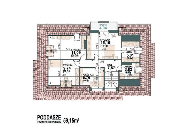 Rzut poddasza POW. 89,5 m²