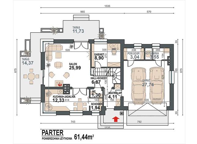 Rzut parteru POW. 95,8 m²