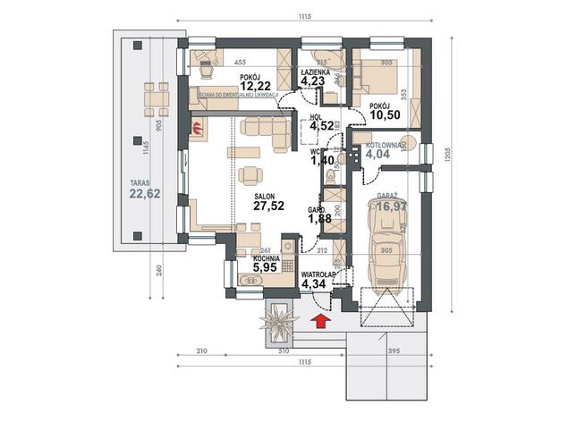 Rzut parteru POW. 93,6 m²