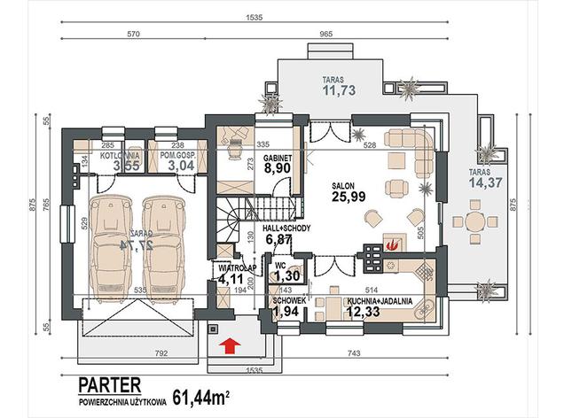 Rzut parteru lustro POW. 95,8 m²