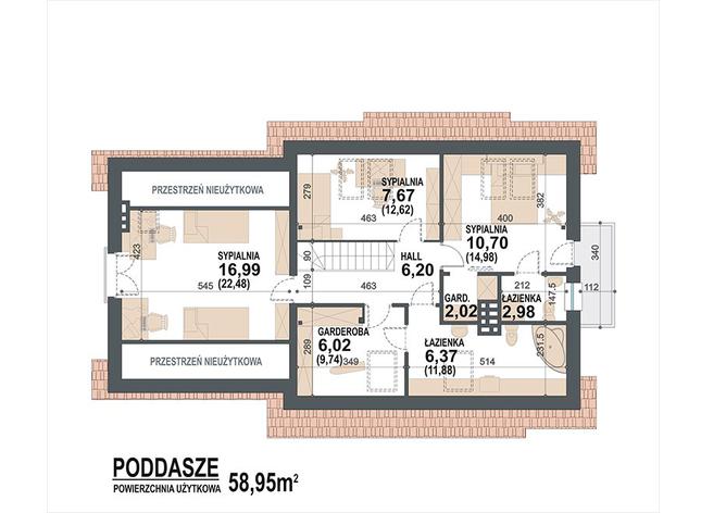 Rzut poddasza lustro POW. 82,9 m²