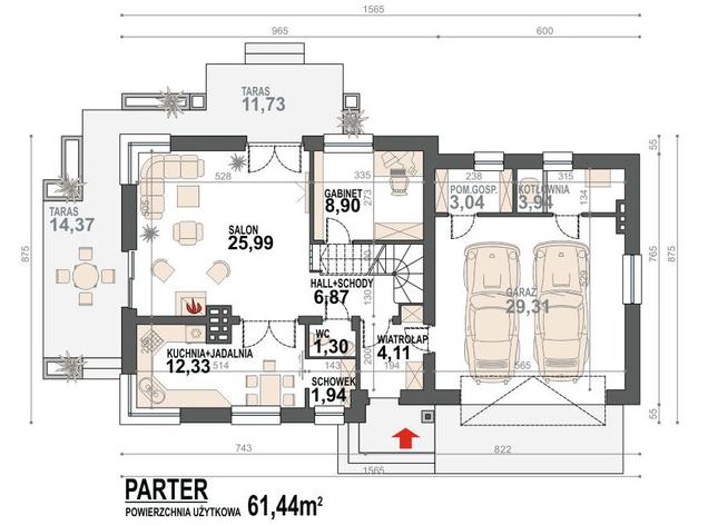 Rzut parteru POW. 97,7 m²