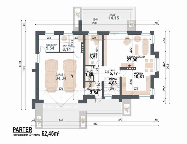 Rzut parteru POW. 108,5 m²