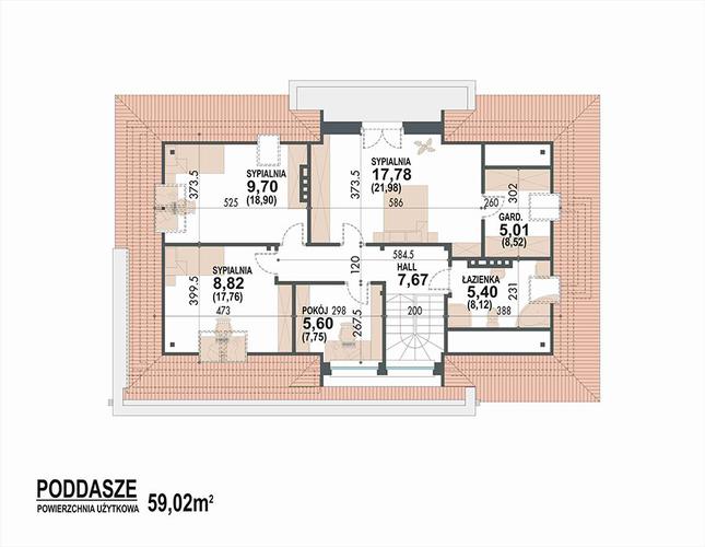 Rzut poddasza POW. 87,2 m²