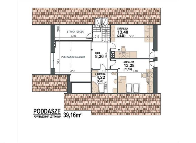 Rzut poddasza POW. 59,2 m²
