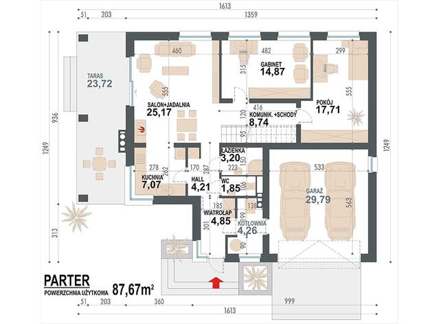 Rzut parteru POW. 121,7 m²