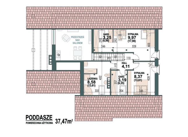Rzut poddasza POW. 62,5 m²