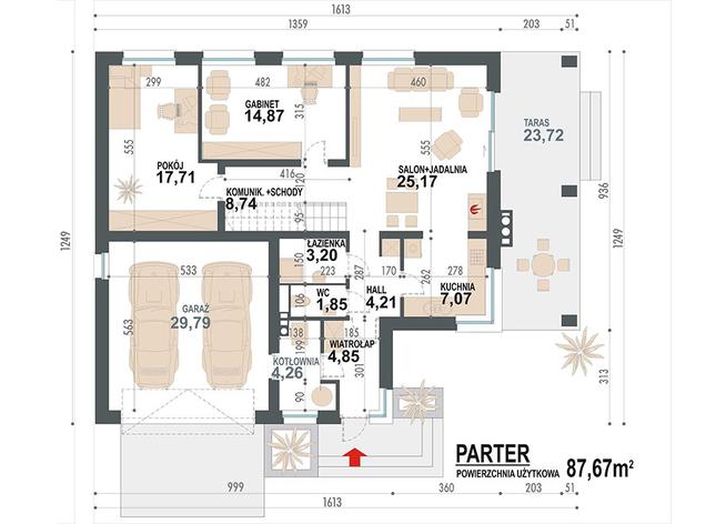 Rzut parteru lustro POW. 121,7 m²