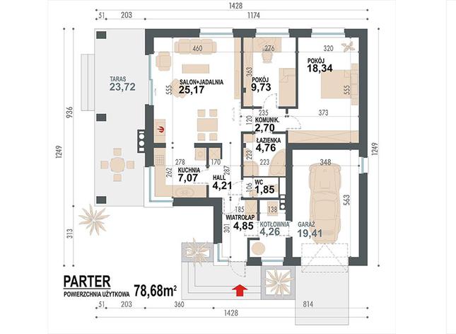 Rzut parteru POW. 102,4 m²