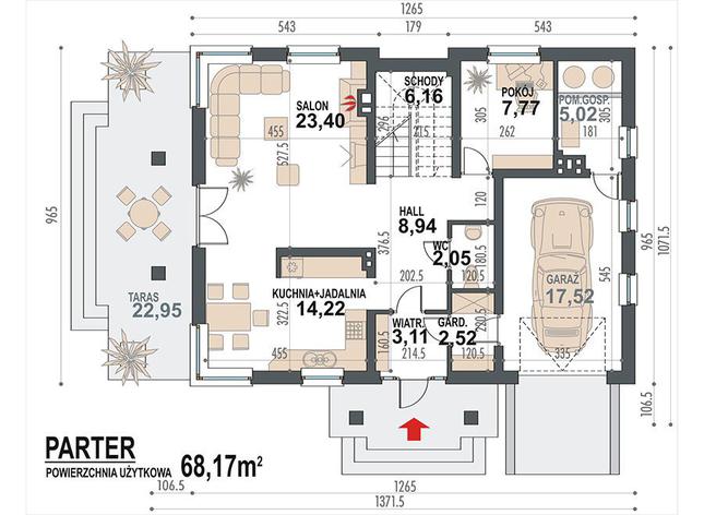 Rzut parteru POW. 90,7 m²