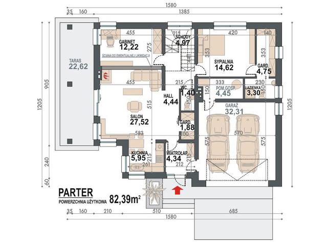 Rzut parteru POW. 122,2 m²