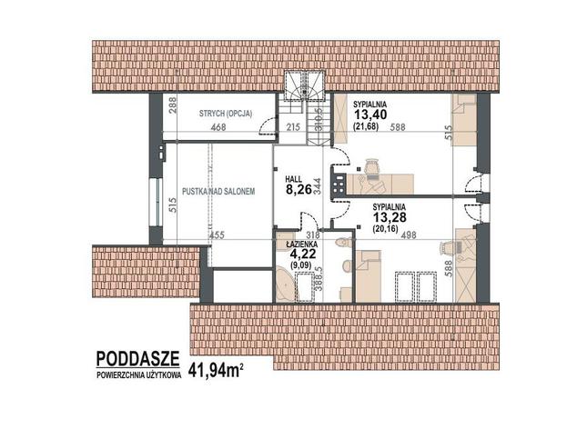 Rzut poddasza POW. 59,2 m²