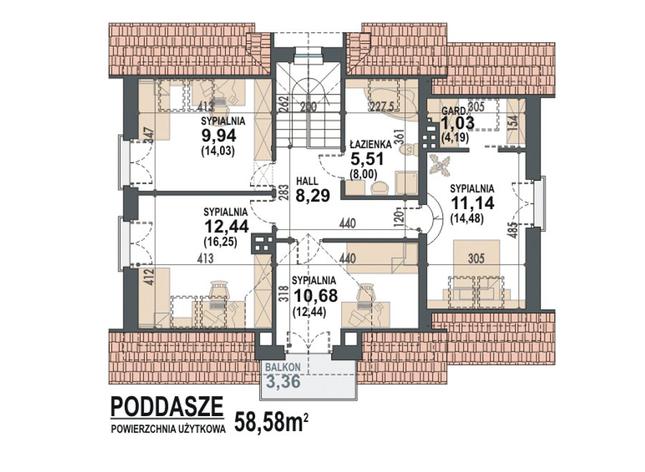 Rzut poddasza POW. 77,7 m²