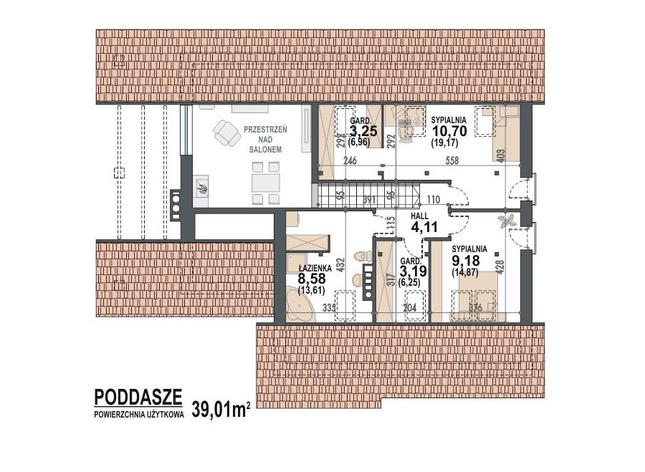 Rzut poddasza POW. 65,0 m²