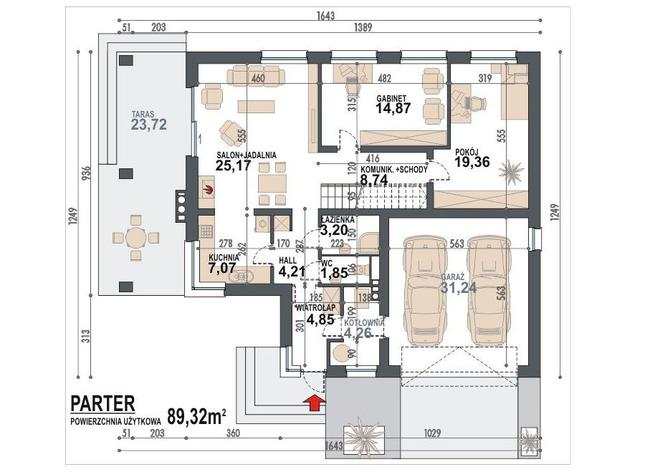 Rzut parteru POW. 124,8 m²