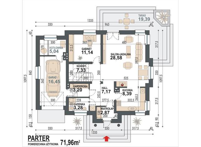 Rzut parteru POW. 93,5 m²