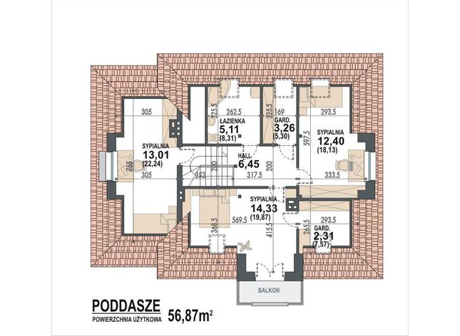 Rzut poddasza POW. 87,9 m²
