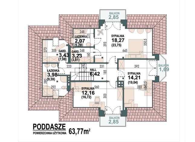 Rzut poddasza POW. 92,6 m²