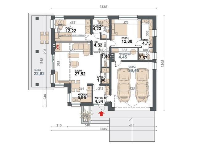 Rzut parteru POW. 116,2 m²