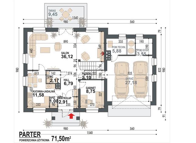 Rzut parteru POW. 108,1 m²