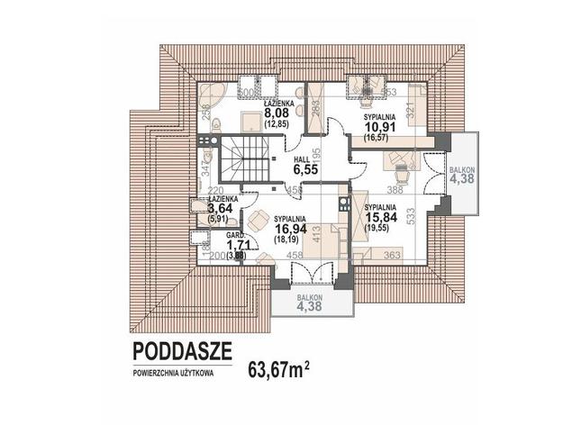 Rzut poddasza POW. 83,5 m²