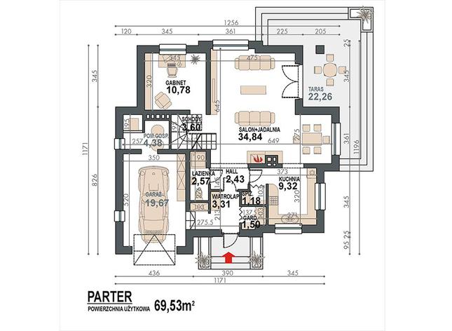 Rzut parteru POW. 93,6 m²