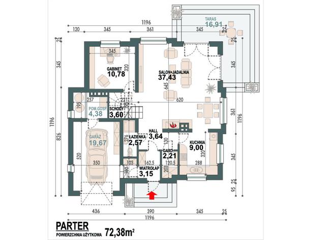 Rzut parteru POW. 96,4 m²