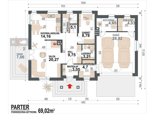 Rzut parteru POW. 106,6 m²